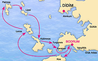 Bodrum-North Dodecanese Blue Voyage Map
